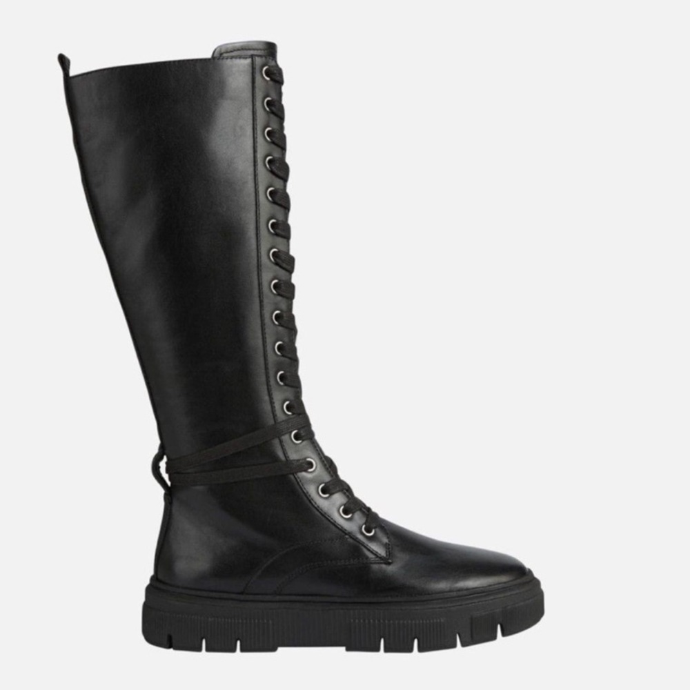 Geox Isotte Women's Black High Tall Boots Lace Up